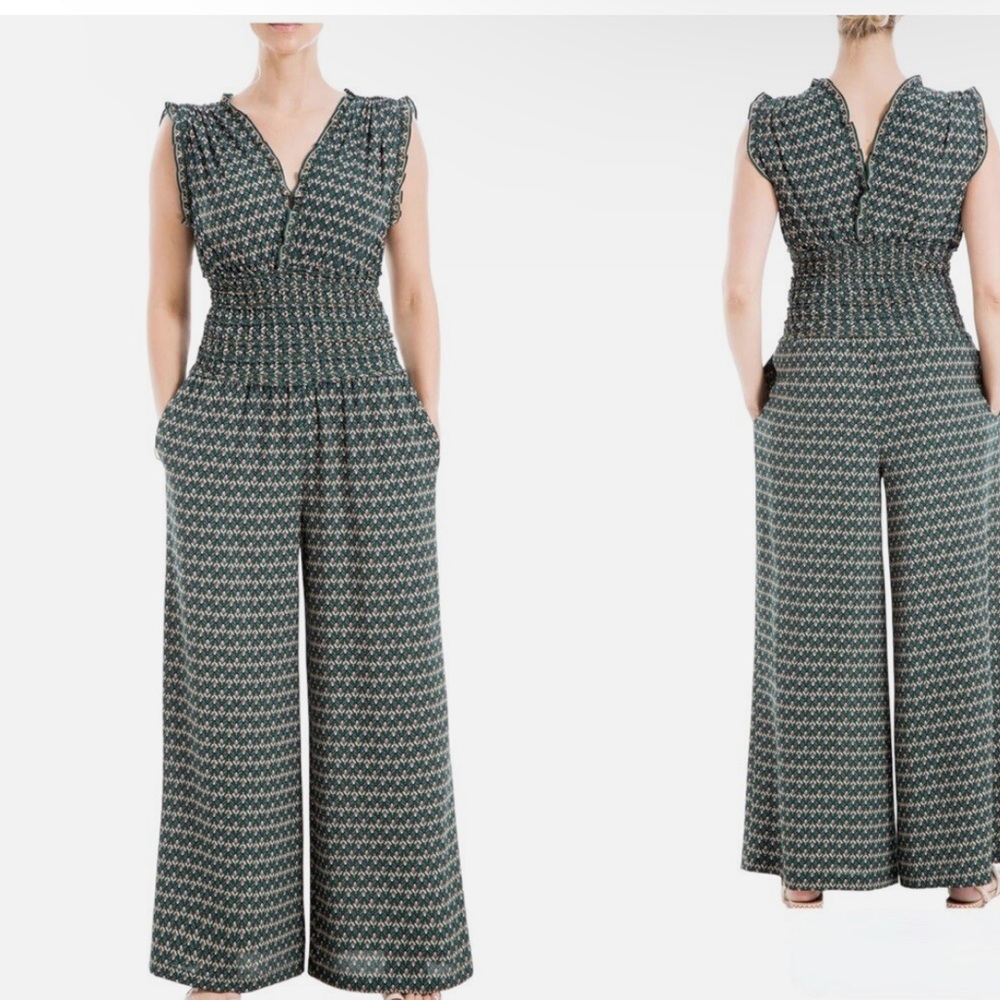 Max Studio womens V Neck Shirred Waist Jumpsuit